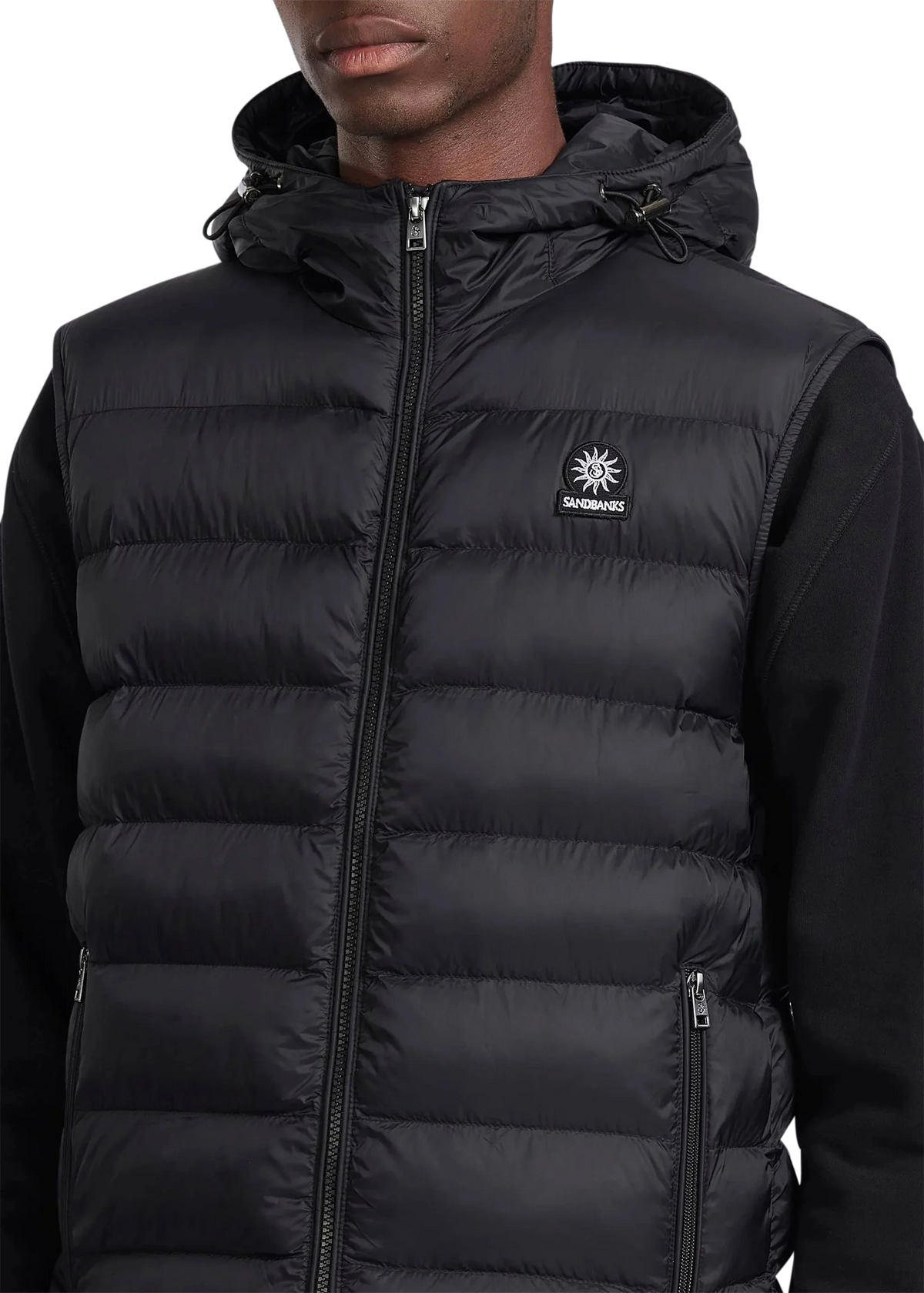 Men's Sandbanks Frontier Micro Puffer Hooded Gilet in Black — view 4