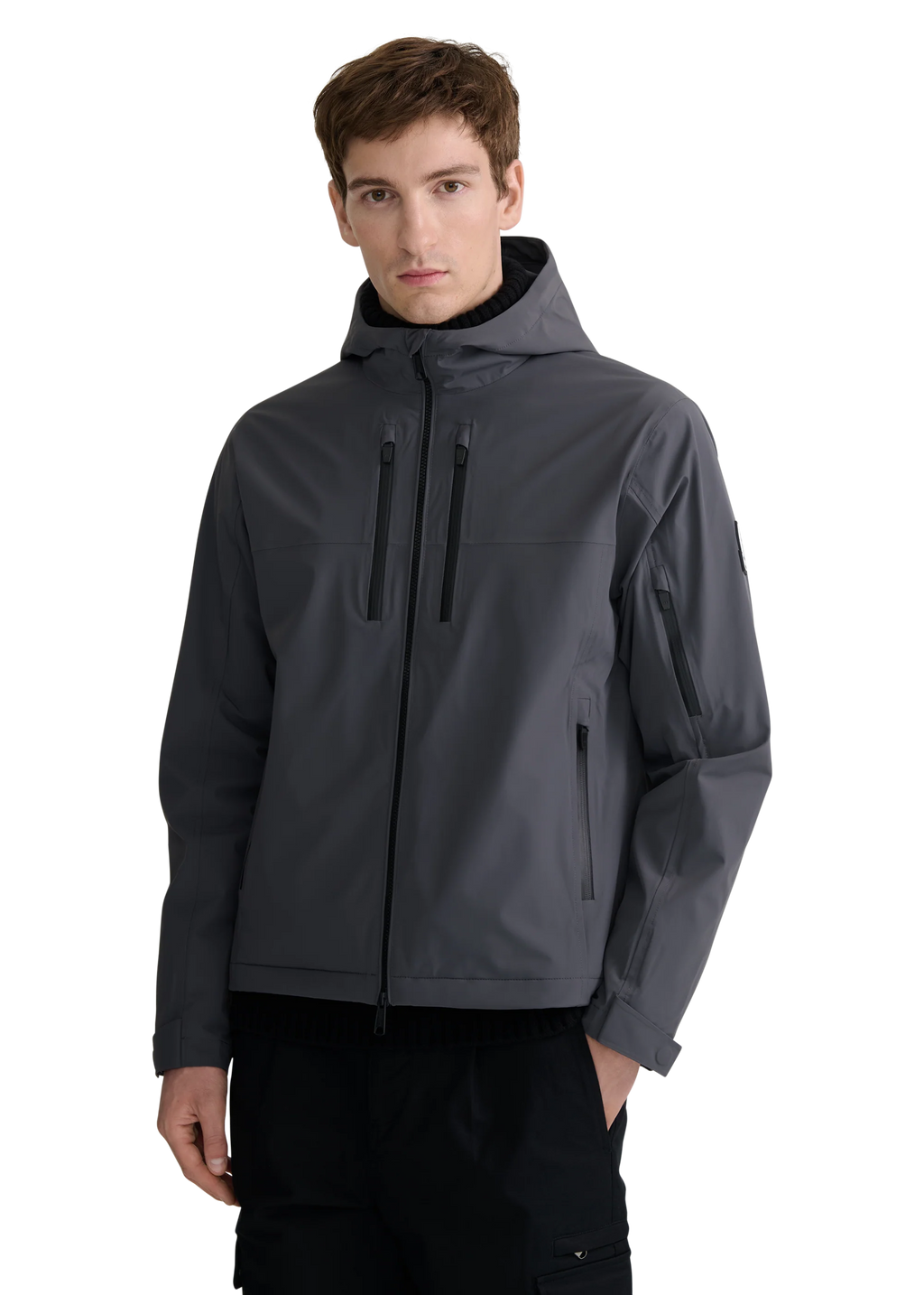 Men's Sandbanks Hooded Waterproof Shell Jacket in Charcoal