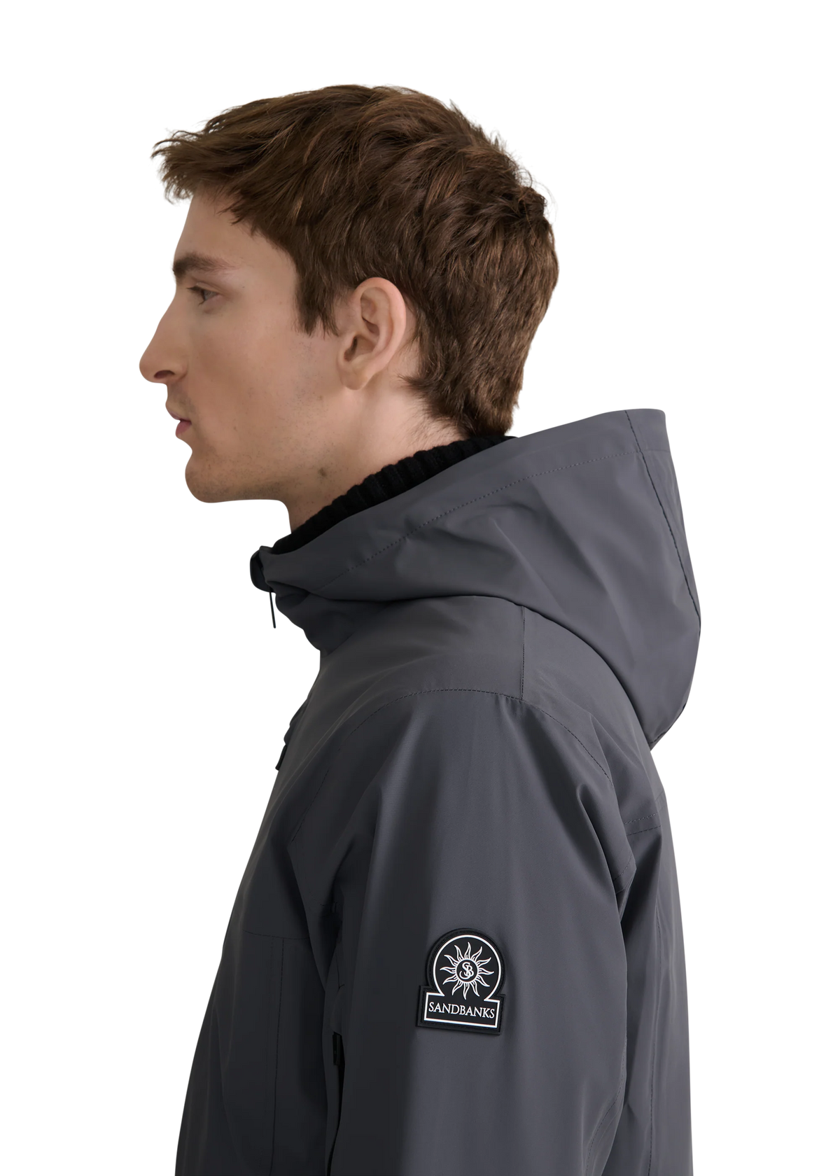 Men's Sandbanks Hooded Waterproof Shell Jacket in Charcoal — view 4