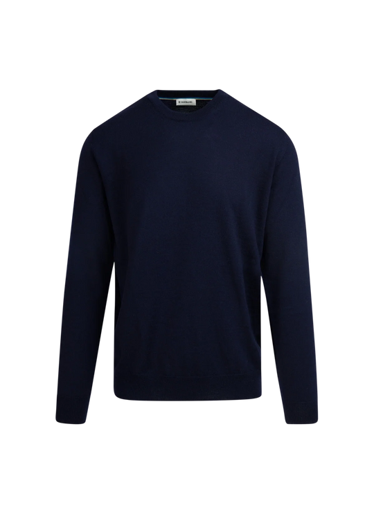 Men's Sandbanks Navy Crew Neck Merino Wool Jumper