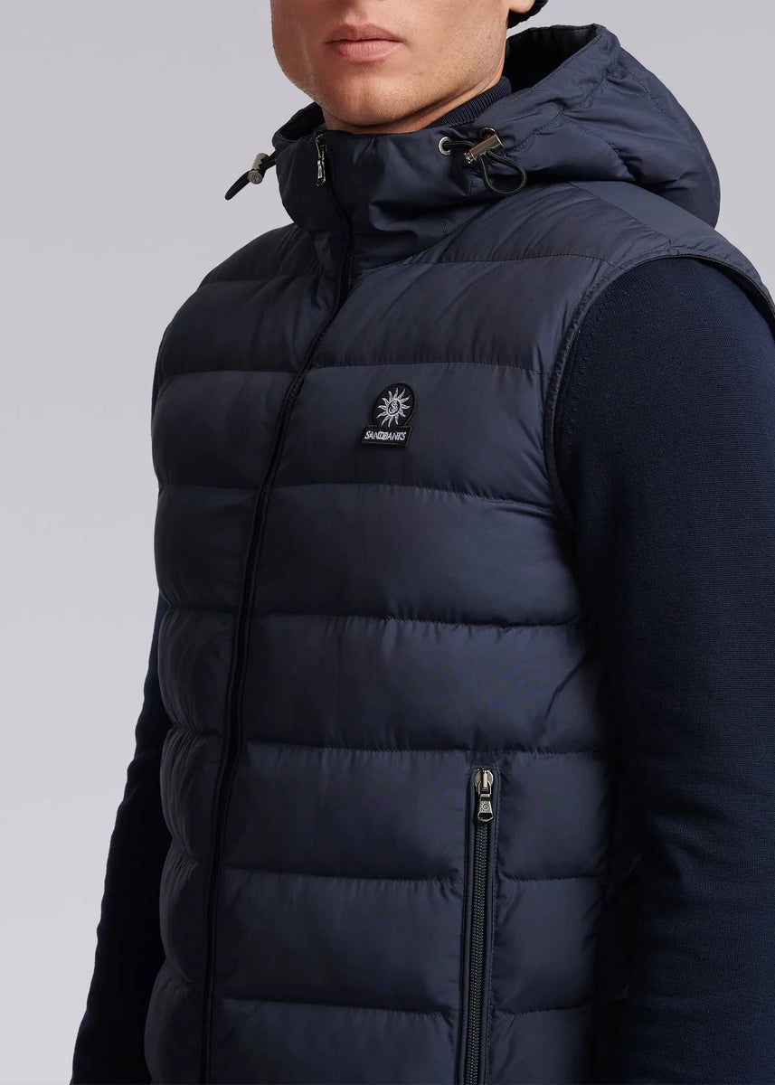 Men's Sandbanks Navy Frontier Micro Puffer Hooded Gilet
