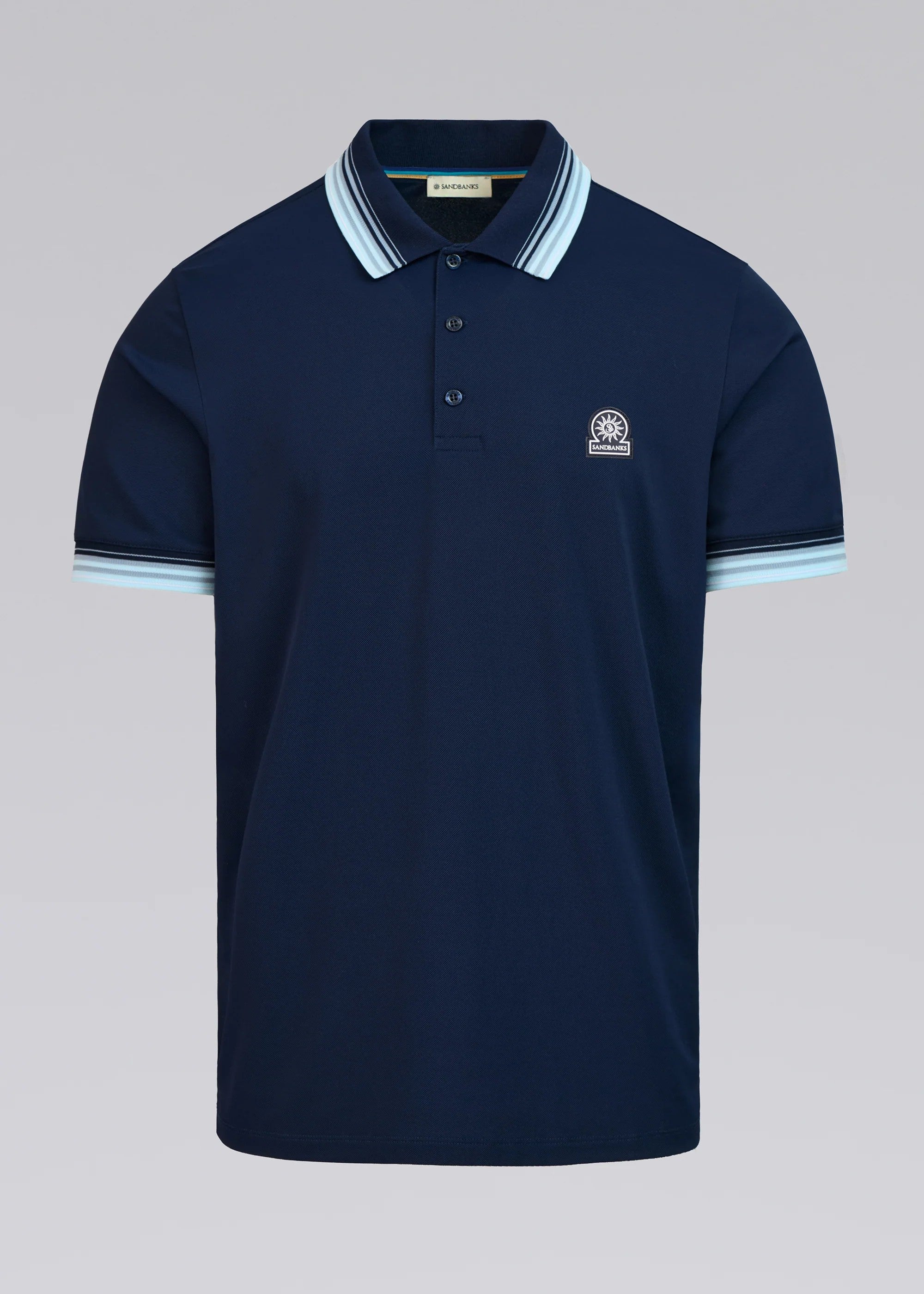 Men's Sandbanks Navy Gradient Rib Polo Shirt