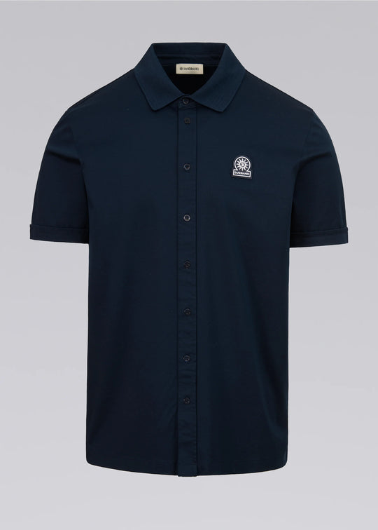 Men's Sandbanks Navy Interlock Full Button Polo Shirt