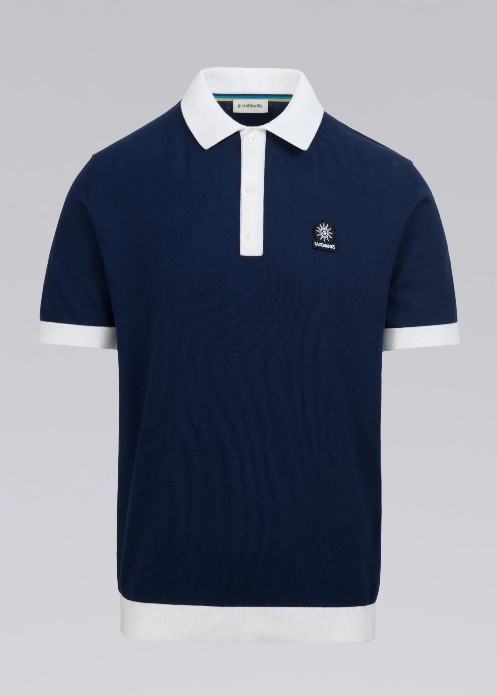 Men's Sandbanks Navy Knitted 3 Button Polo Shirt