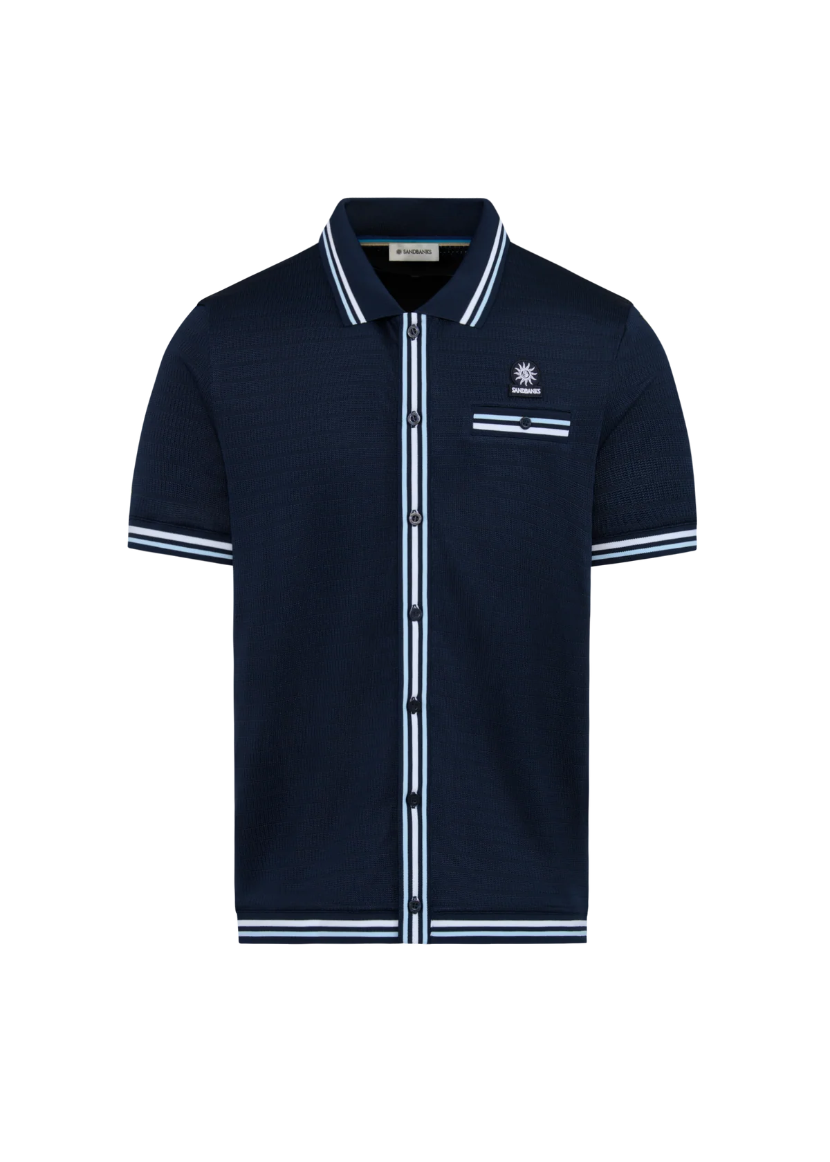 Men's Sandbanks Navy Textured Full Button Polo Shirt