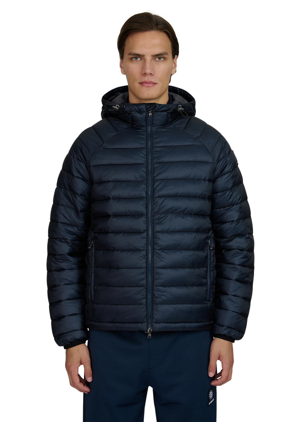 Men's Sandbanks Raglan Hooded Micro Puffer in Navy