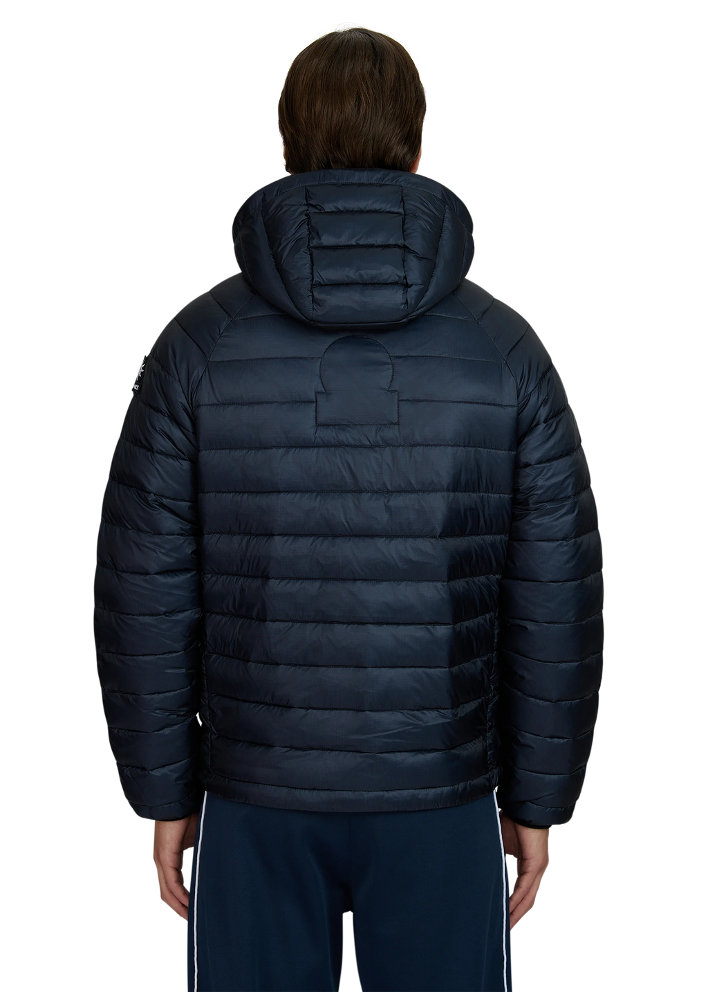 Men's Sandbanks Raglan Hooded Micro Puffer in Navy — view 3