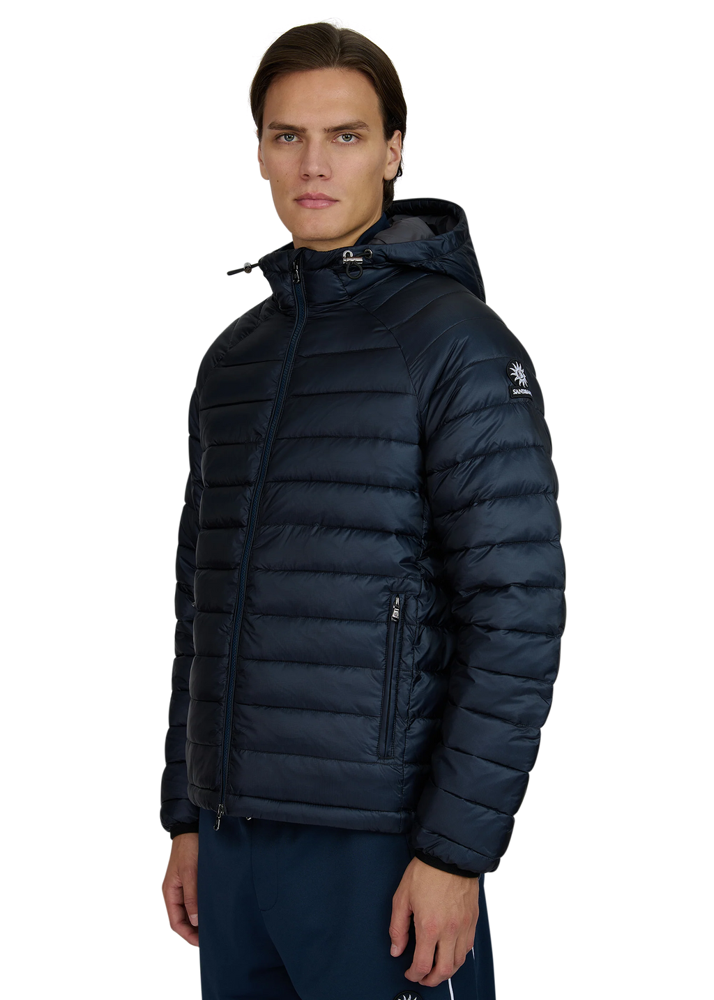 Men's Sandbanks Raglan Hooded Micro Puffer in Navy — view 4