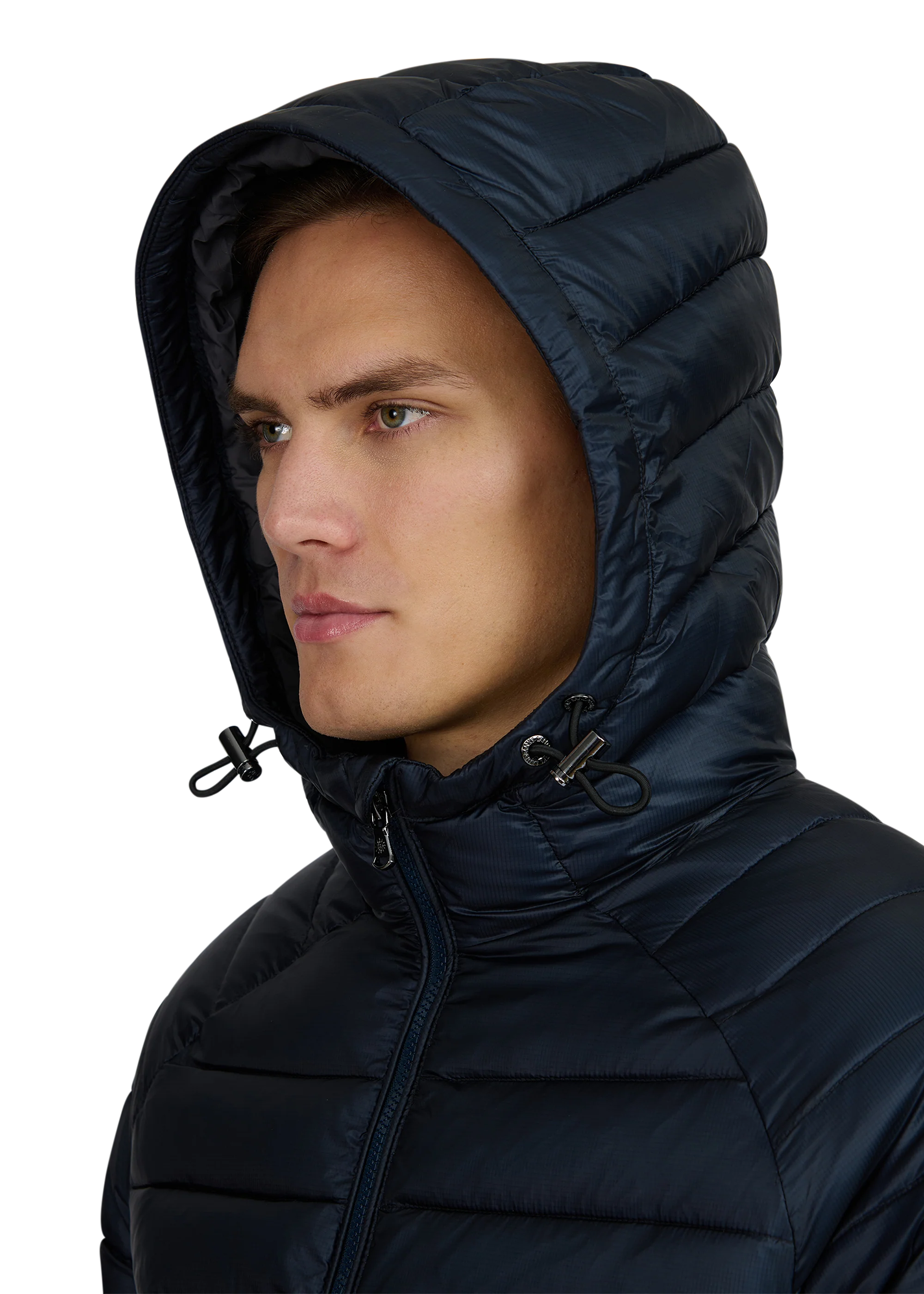 Men's Sandbanks Raglan Hooded Micro Puffer in Navy — view 5