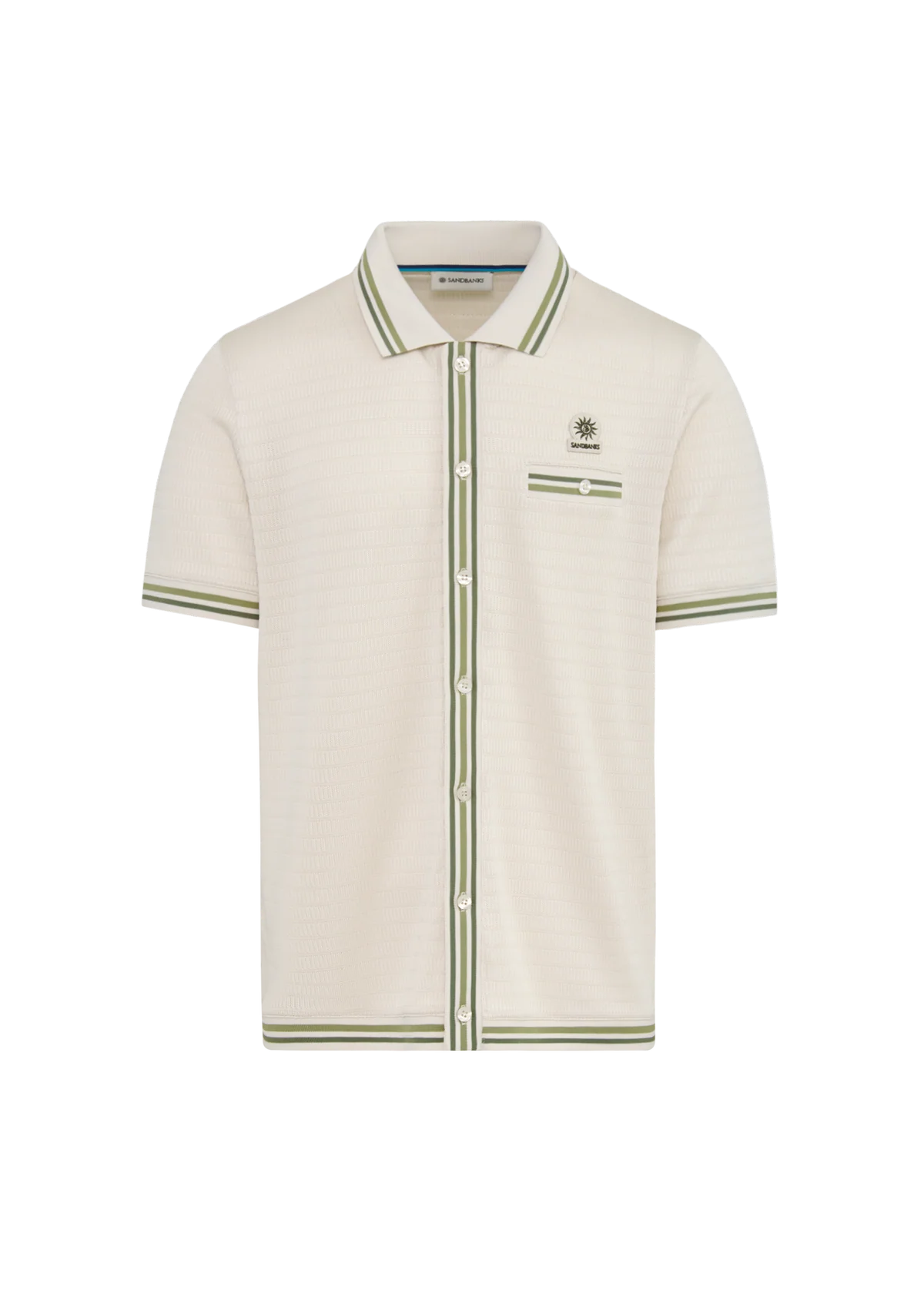Men's Sandbanks Stone Textured Full Button Polo Shirt