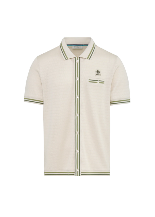 Men's Sandbanks Stone Textured Full Button Polo Shirt