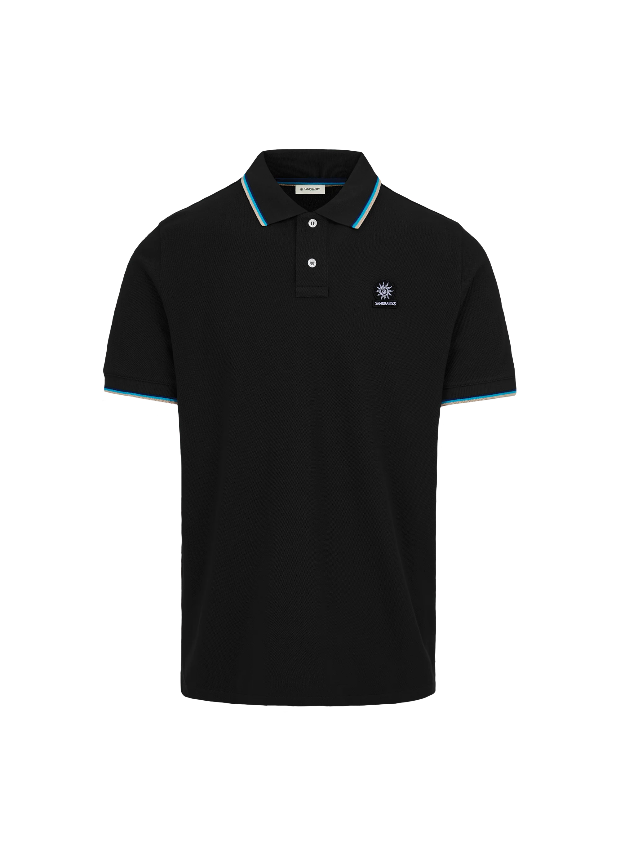 Men's Sandbanks Tipped Badge Black Pique Polo