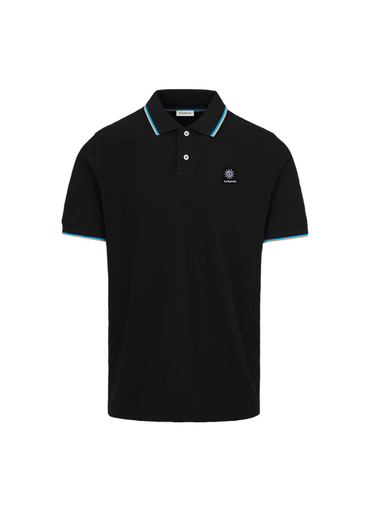 Men's Sandbanks Tipped Badge Black Pique Polo