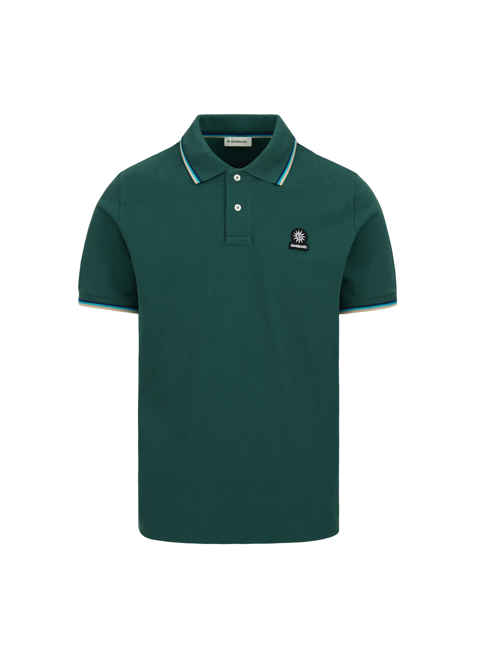 Men's Sandbanks Tipped Badge Emerald Green Pique Polo