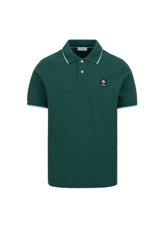 Men's Sandbanks Tipped Badge Emerald Green Pique Polo