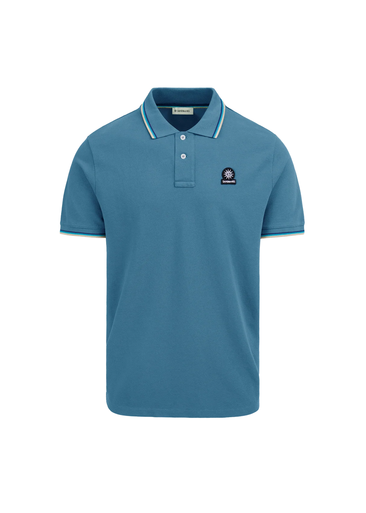 Men's Sandbanks Tipped Badge Pique Polo in Teal