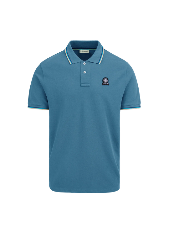 Men's Sandbanks Tipped Badge Pique Polo in Teal