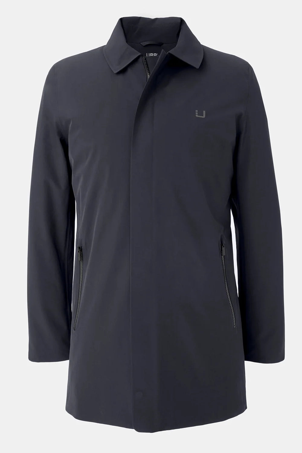 Dark blue UBR raincoat on a white background