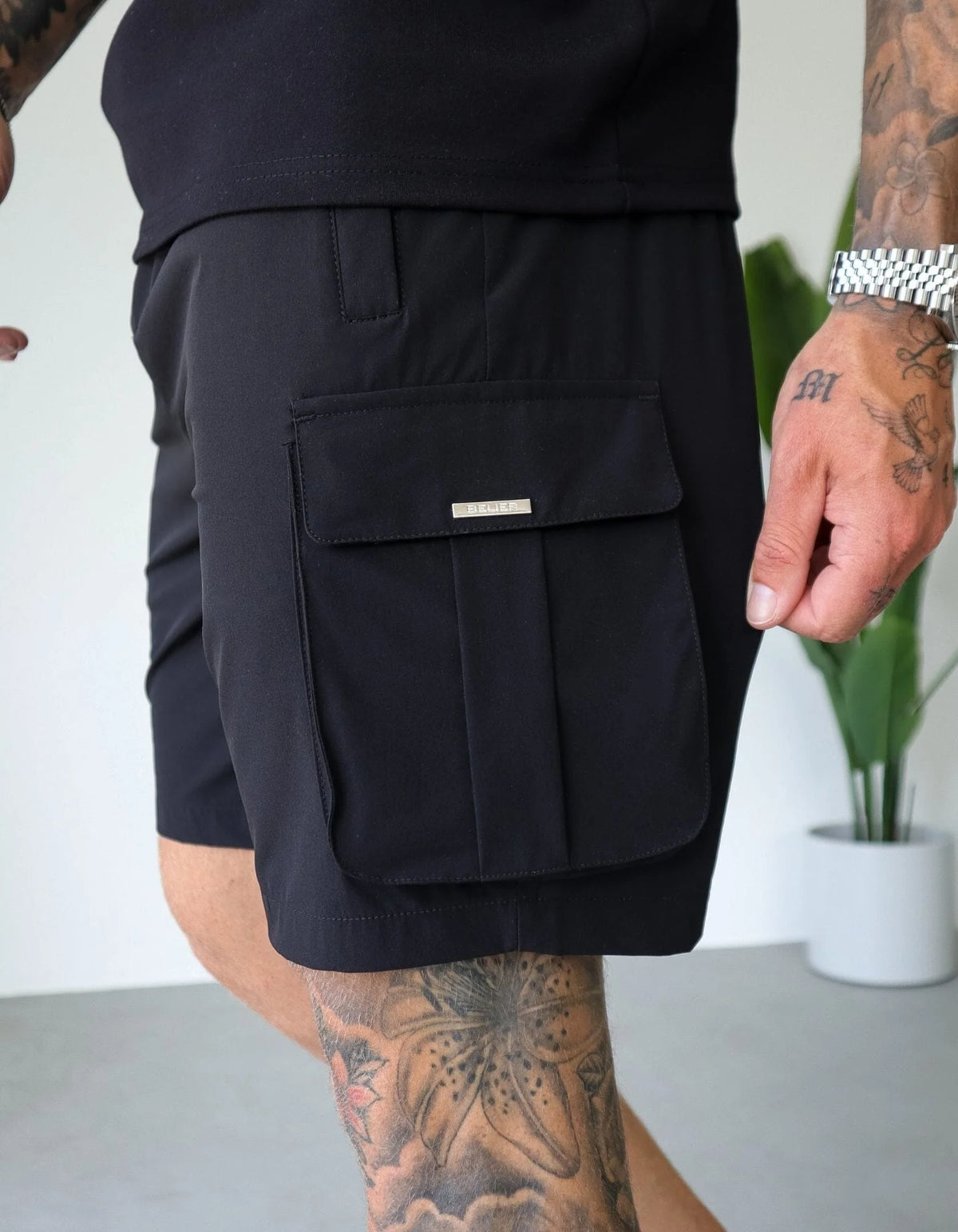 Men's Belier Black Woven Cargo Short — view 3