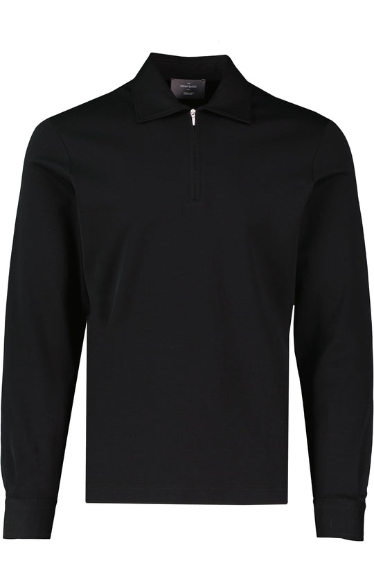Men's Gran Sasso Black Long Sleeve Zip Polo