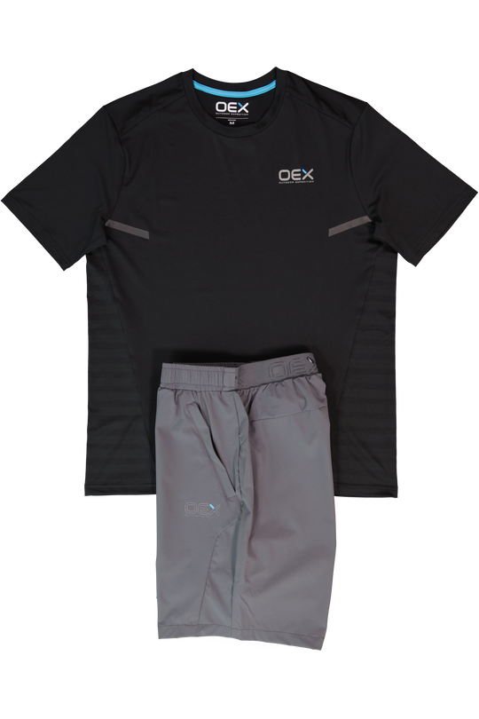 Men's OEX Black Flash 2.0 T Shirt & Charcoal Breacon Short Set