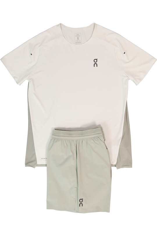 Men's On Running Iceberg Tin Performance T Shirt & Tin 5" Performance Shorts Set
