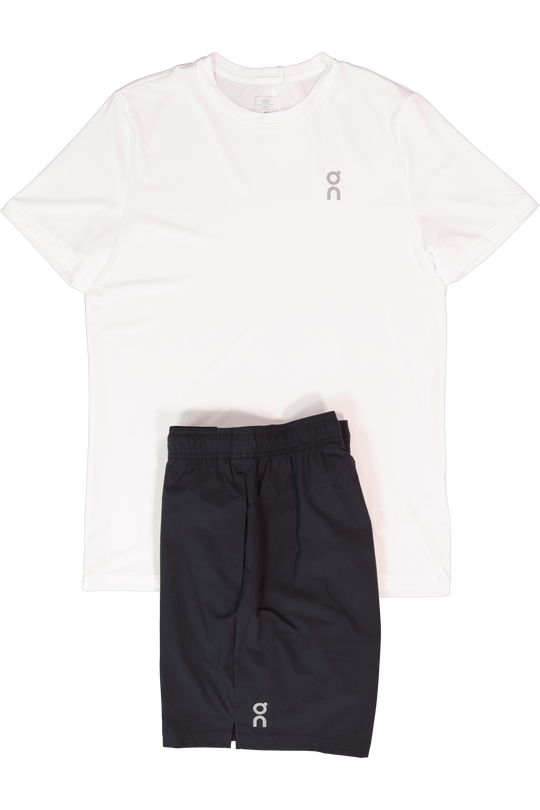 Men's On Running Undyed White Core T Shirt & Black 7 Core Shorts Set
