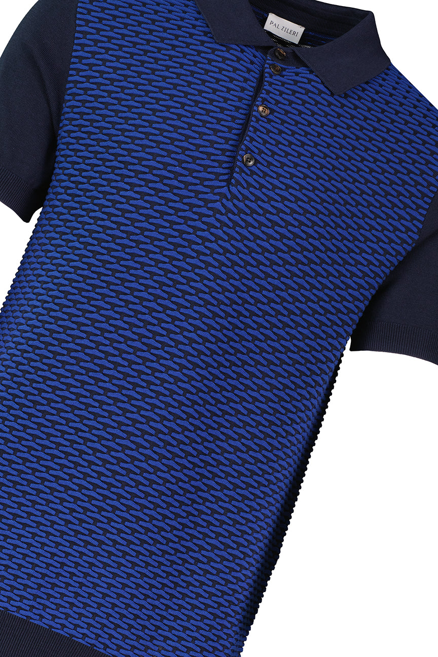 Men's Pal Zileri Blue Knitted Polo — view 4