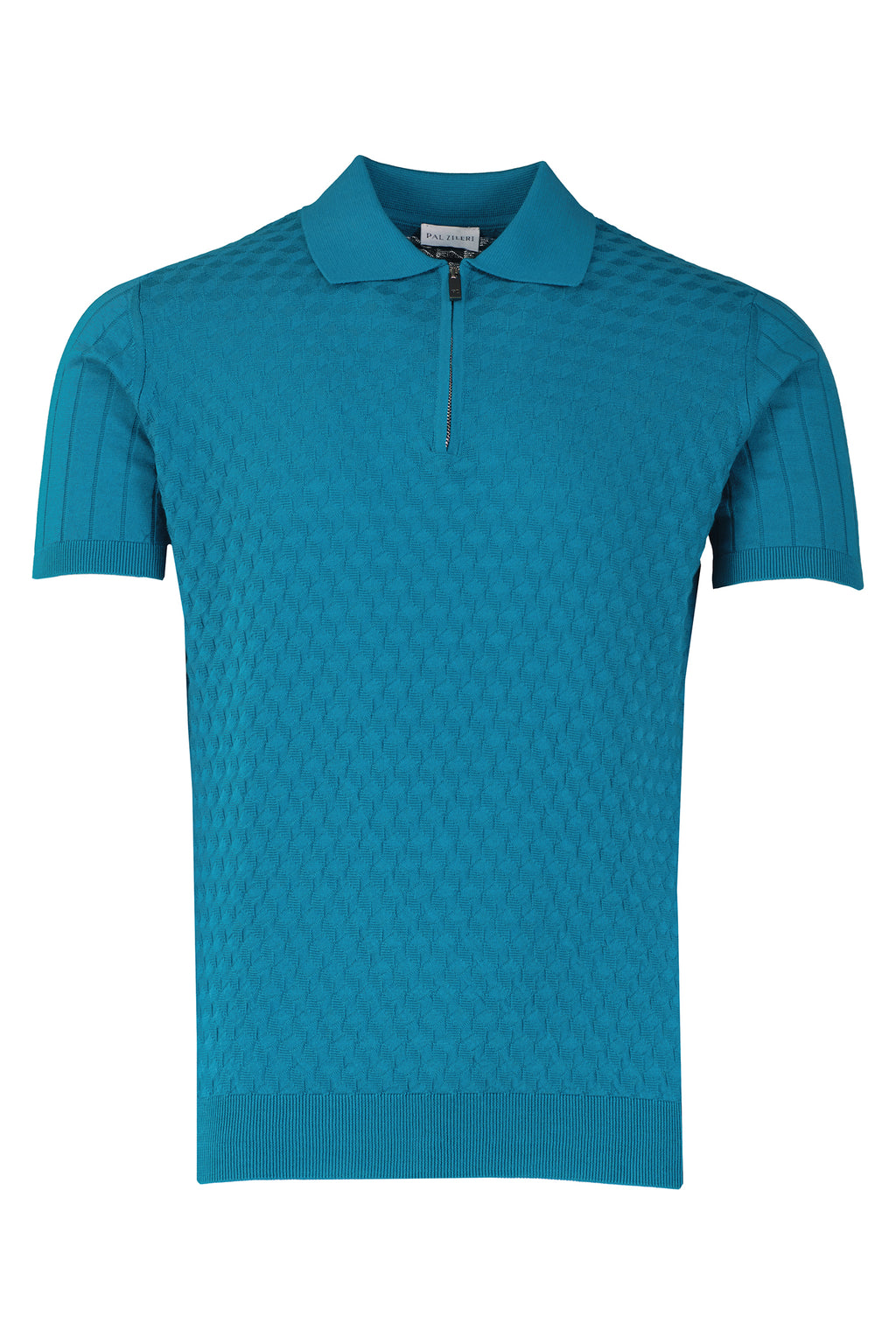 Men's Pal Zileri Teal Blue Zip Up Knitted Polo — view 2