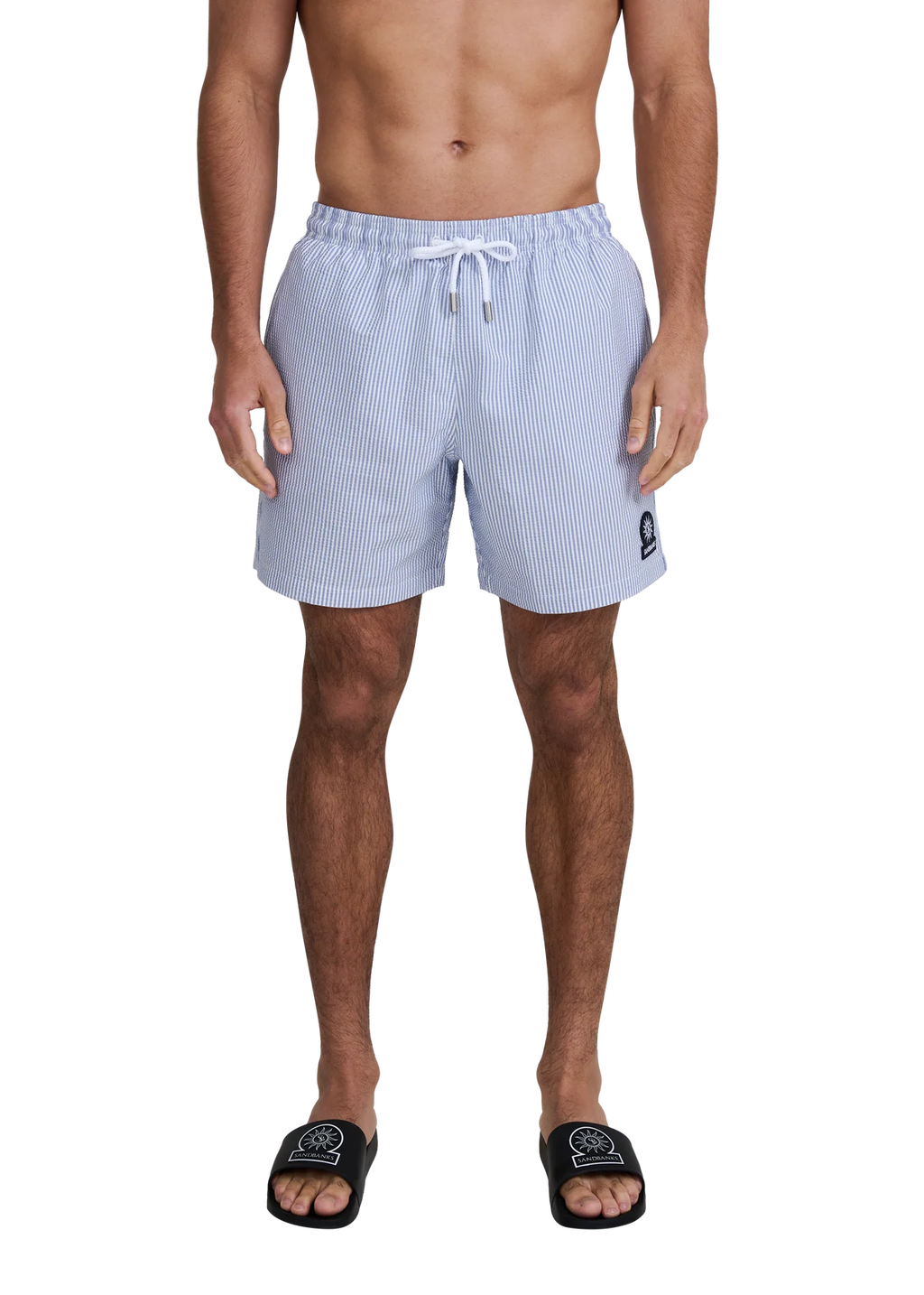 Men's Sandbanks Navy Seersucker Swim Short — view 4