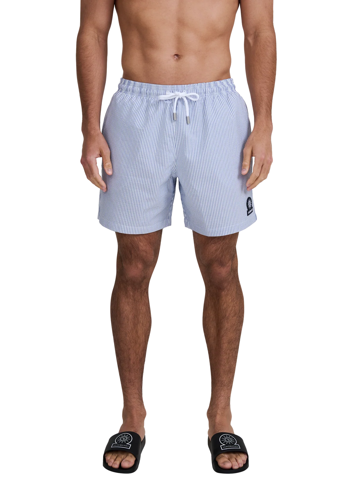 Men's Sandbanks Navy Seersucker Swim Short — view 4