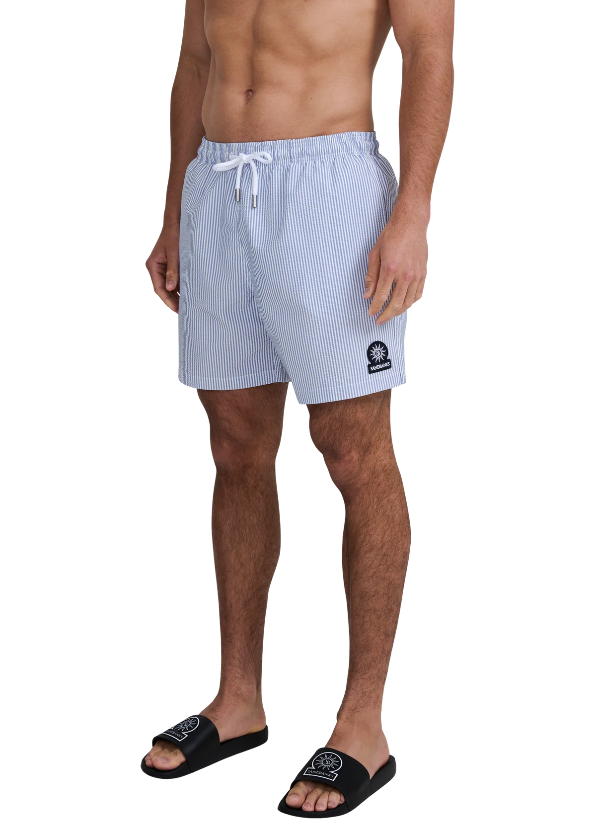 Men's Sandbanks Navy Seersucker Swim Short — view 5