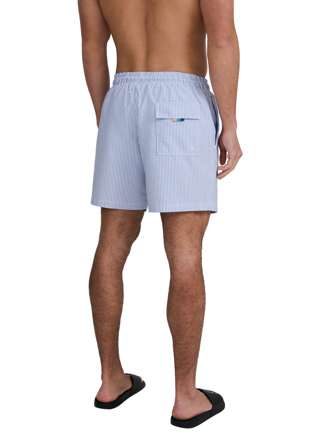 Men's Sandbanks Navy Seersucker Swim Short — view 6