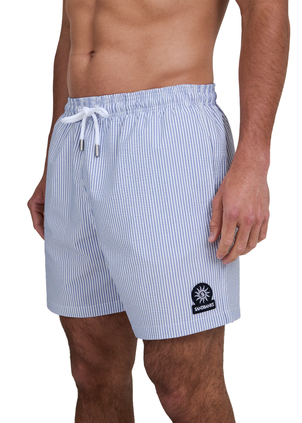 Men's Sandbanks Navy Seersucker Swim Short — view 3