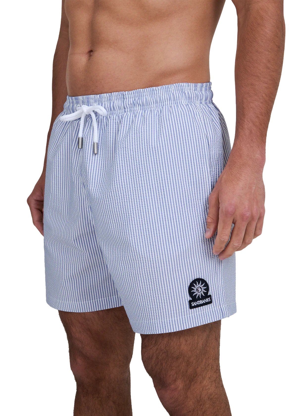 Men's Sandbanks Navy Seersucker Swim Short — view 3