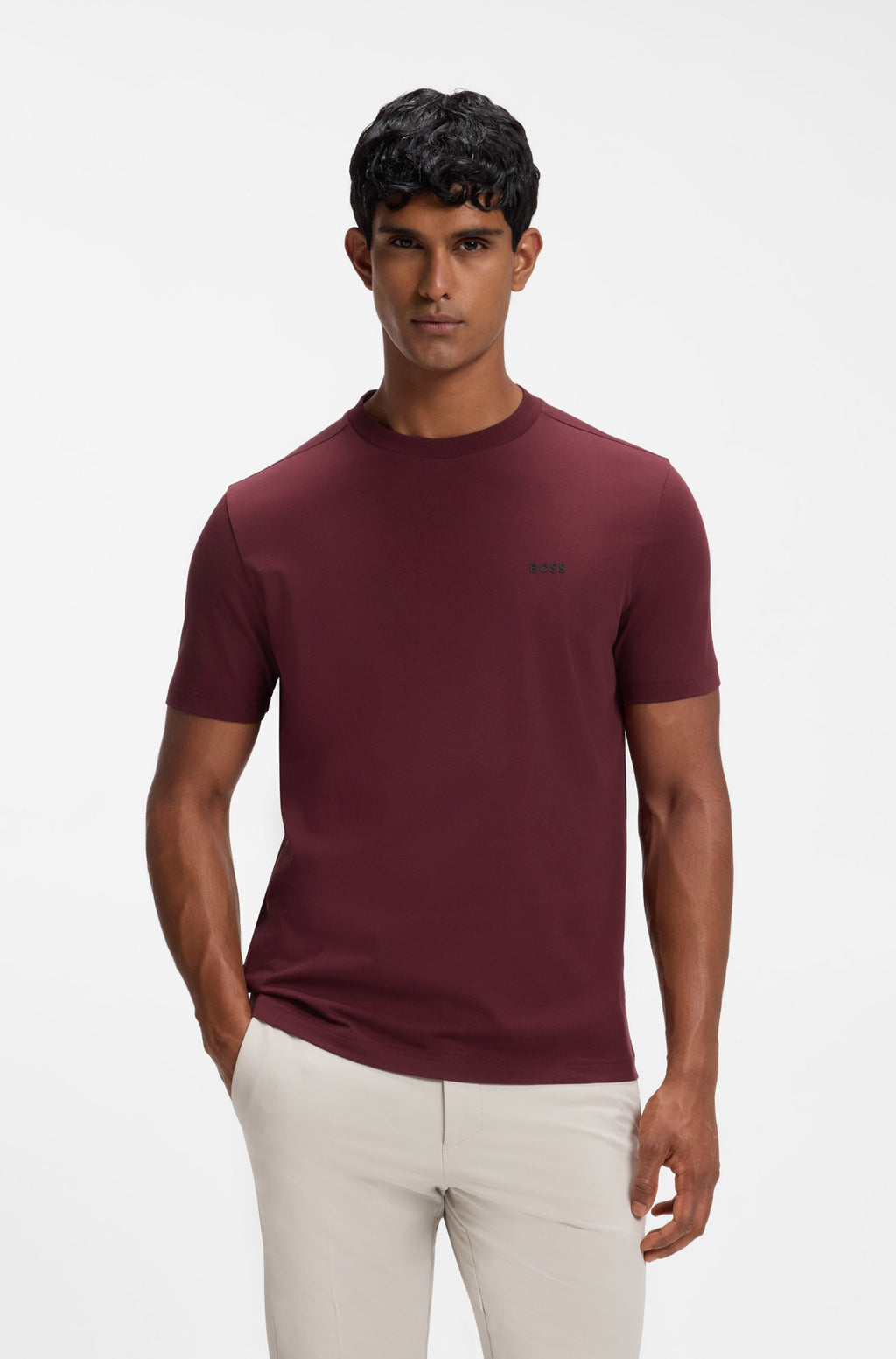 Mens BOSS Green Tee Dark Pink T Shirt