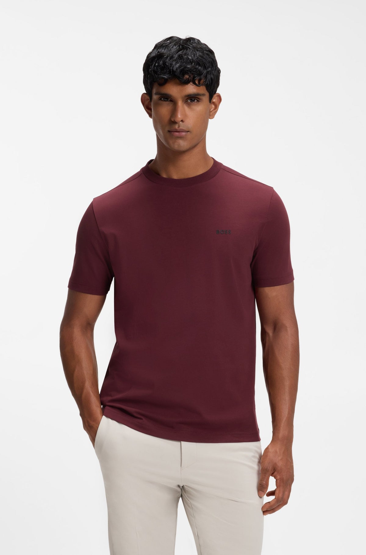 Mens BOSS Green Tee Dark Pink T Shirt