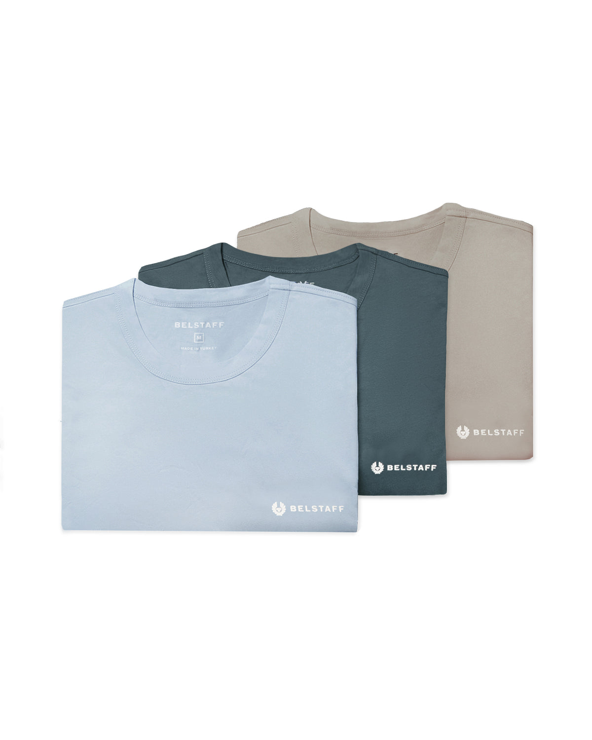 Mens Belstaff 3 Pack Multi T Shirts Petrol/Mist Blue/Concrete
