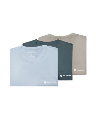 Mens Belstaff 3 Pack Multi T Shirts Petrol/Mist Blue/Concrete