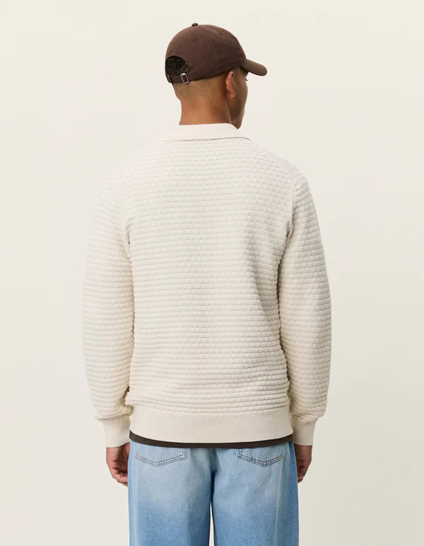Mens Les Deux Light Ivory Billy Weave Knitted LS Polo - image 4