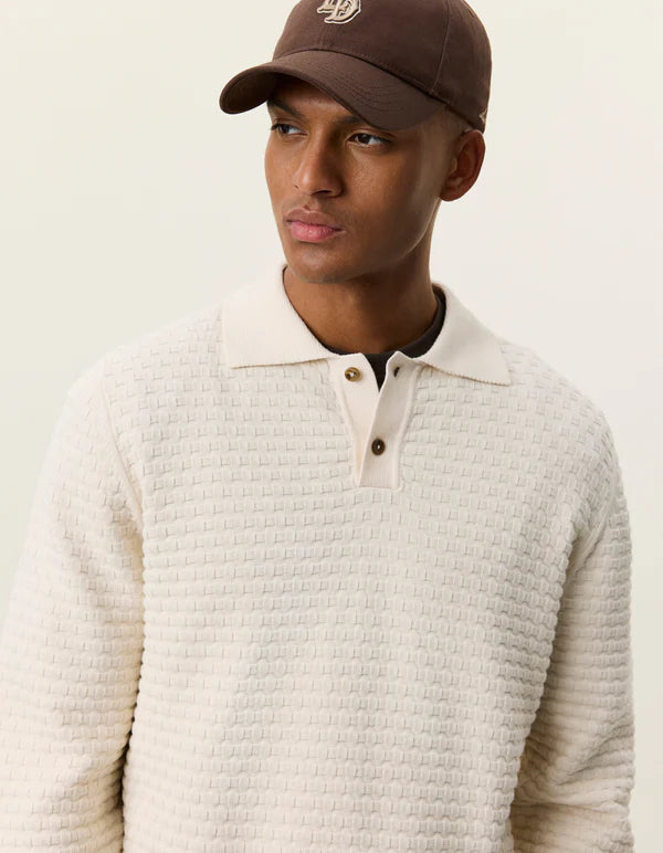 Mens Les Deux Light Ivory Billy Weave Knitted LS Polo - image 6