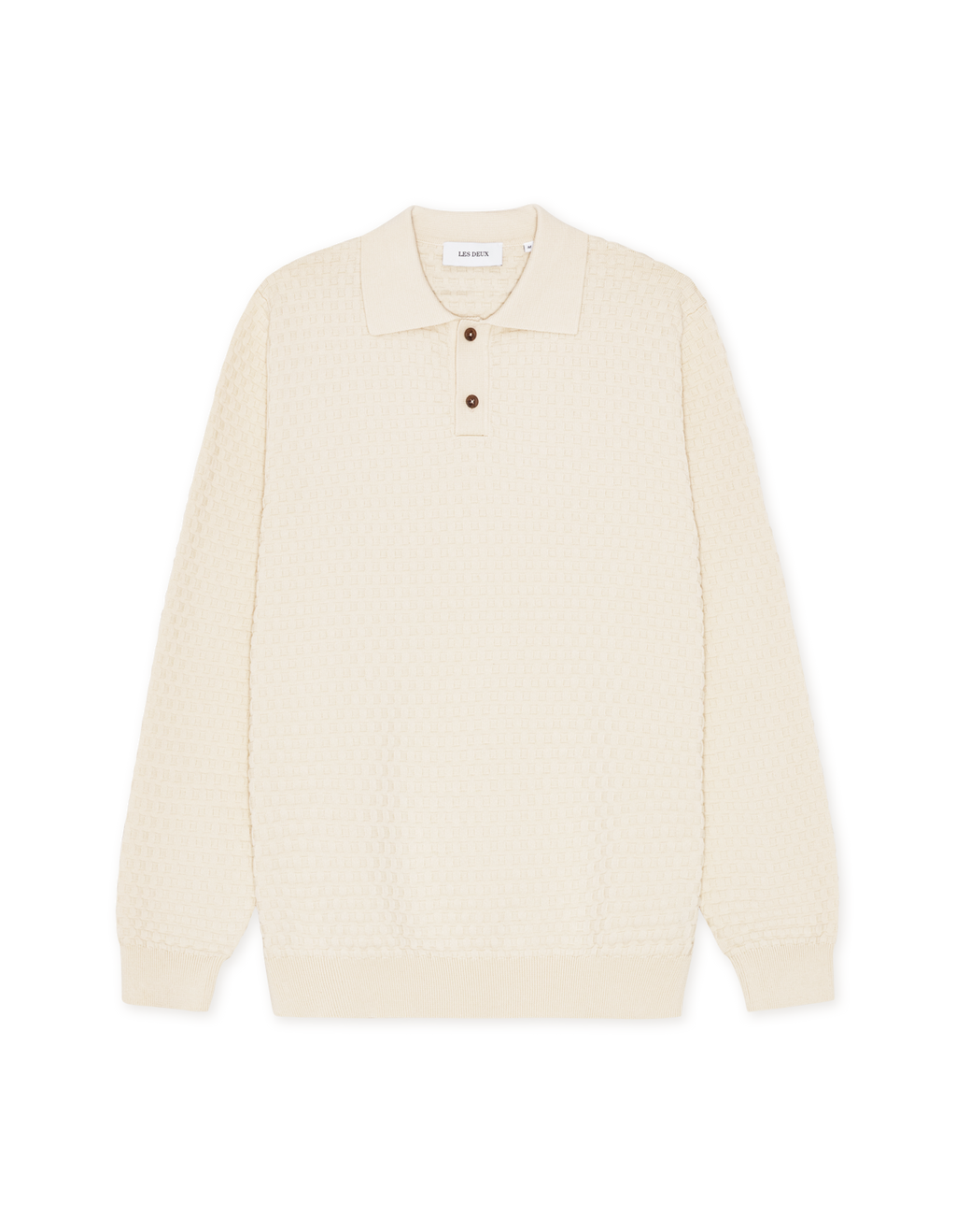 Mens Les Deux Light Ivory Billy Weave Knitted LS Polo - image 2