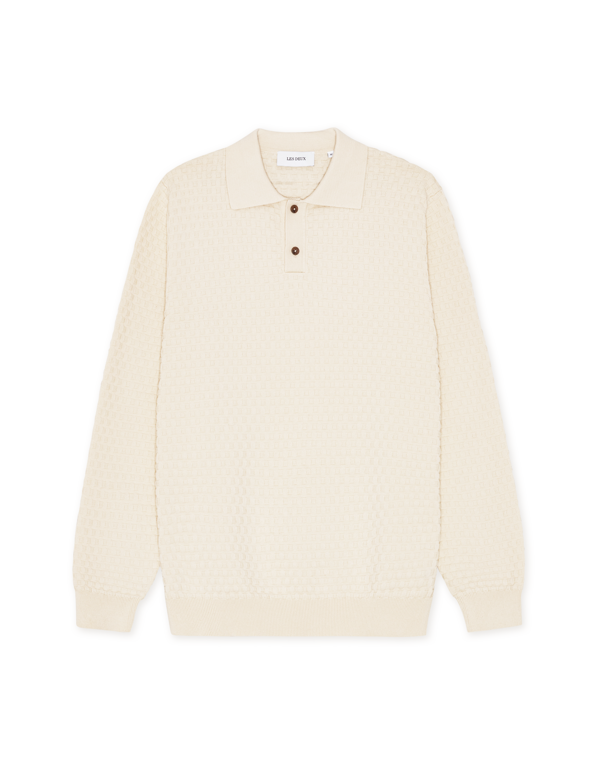 Mens Les Deux Light Ivory Billy Weave Knitted LS Polo - image 2