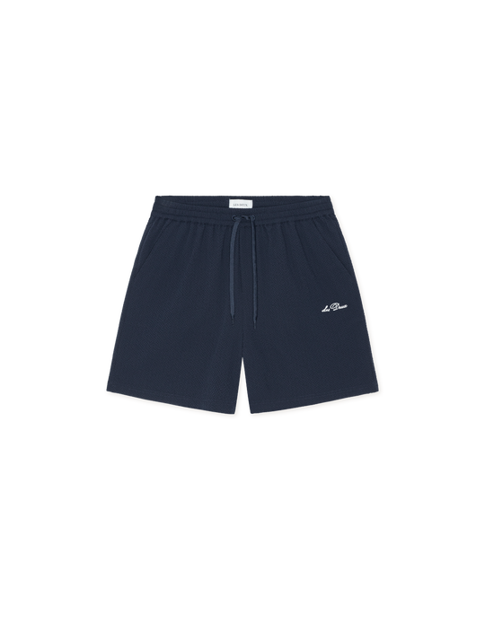Mens Les Deux Navy Stan Seersucker Swim Shorts