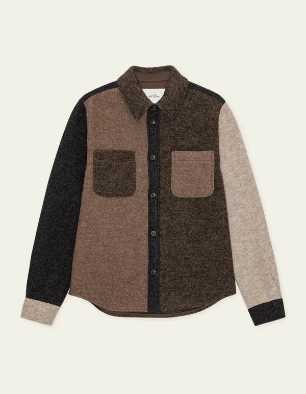 Mens Les Deux Wool Colourblock Overshirt Molé Brown Overshirts