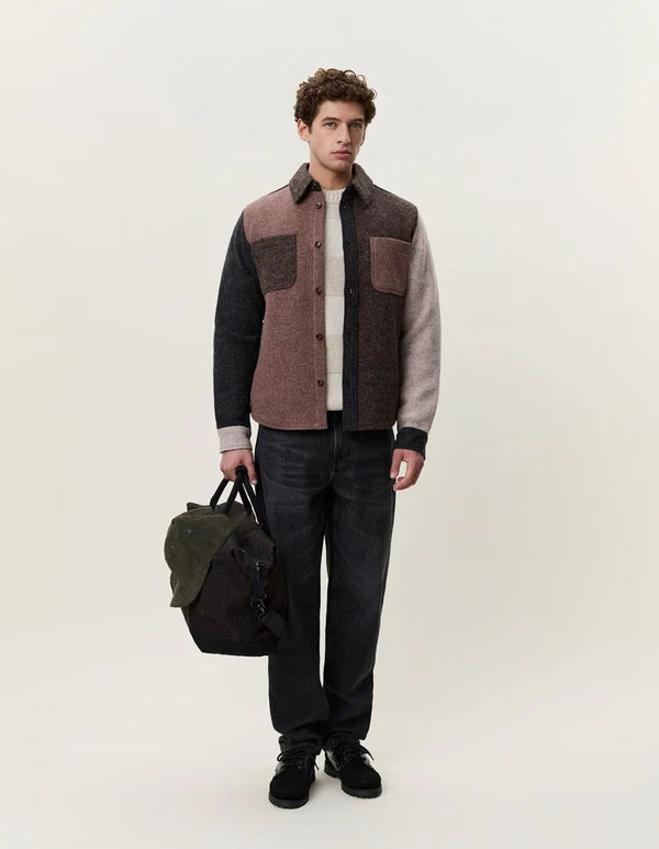 Mens Les Deux Wool Colourblock Overshirt Molé Brown Overshirts