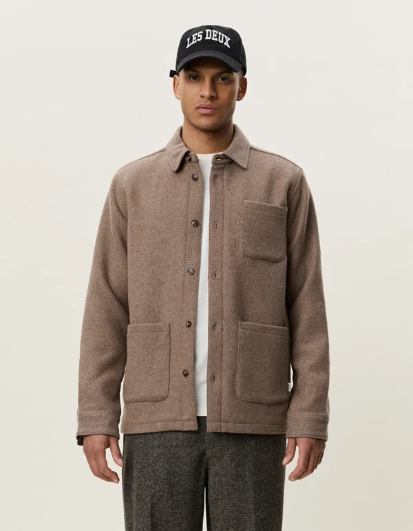Mens Les Deux Wool Overshirt Dark Sand Melange Overshirts