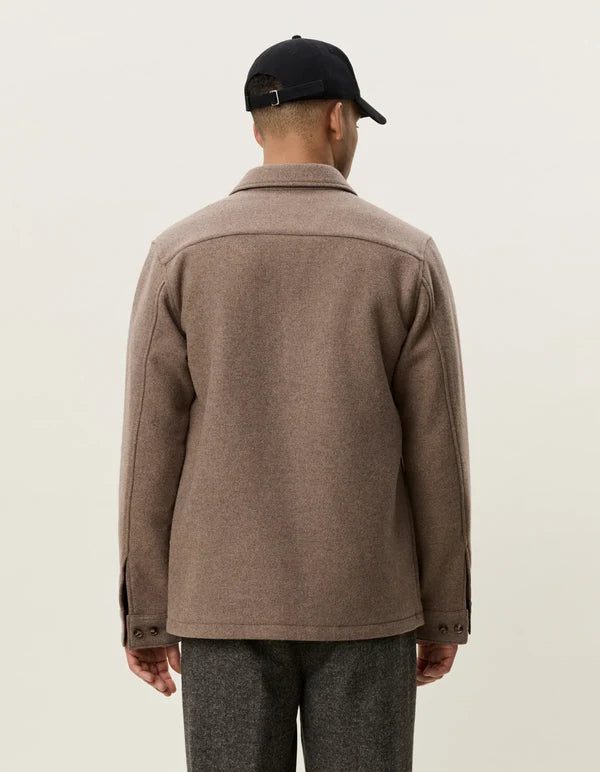 Mens Les Deux Wool Overshirt Dark Sand Melange Overshirts