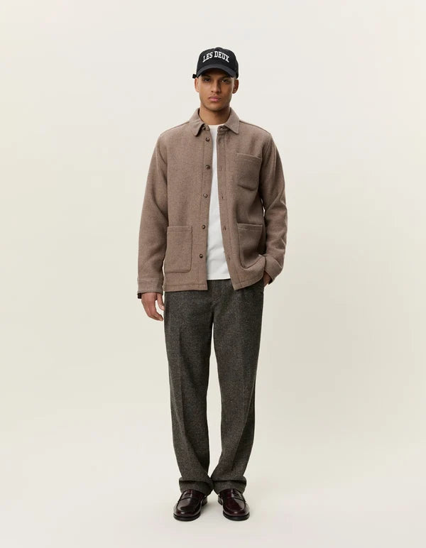 Mens Les Deux Wool Overshirt Dark Sand Melange Overshirts