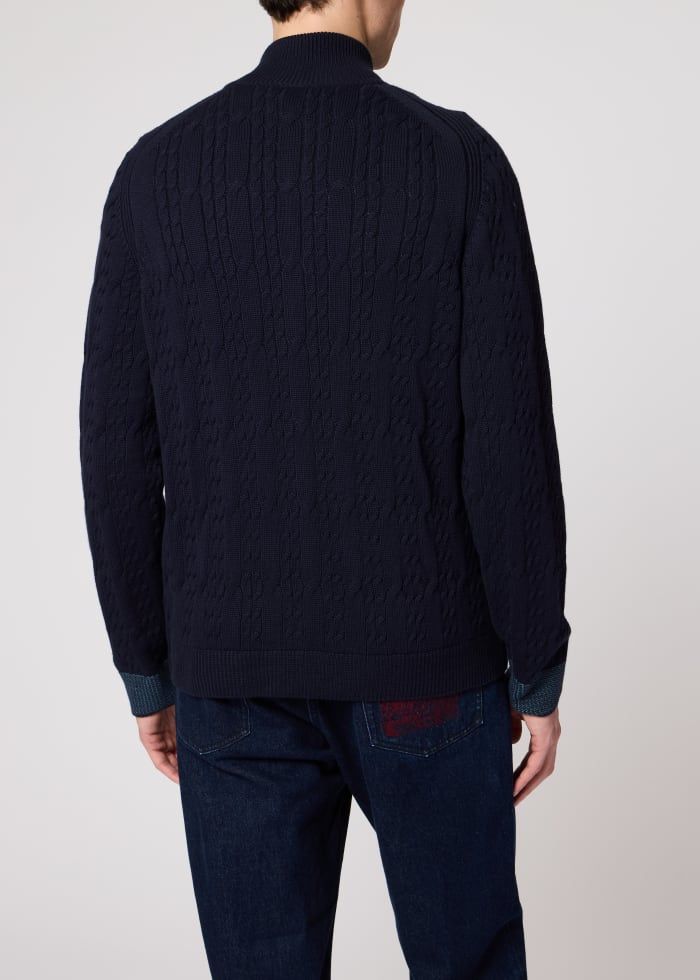 Mens Paul Smith Blue Cable-Knit Cotton Zip Cardigan — view 2